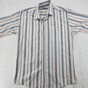 Saddlebrook Button Down‎ Mens Size L Shirt White Blue Red Striped Short Sleeve